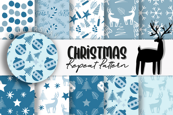 Christmas Seamless Pattern Repeat Blue
