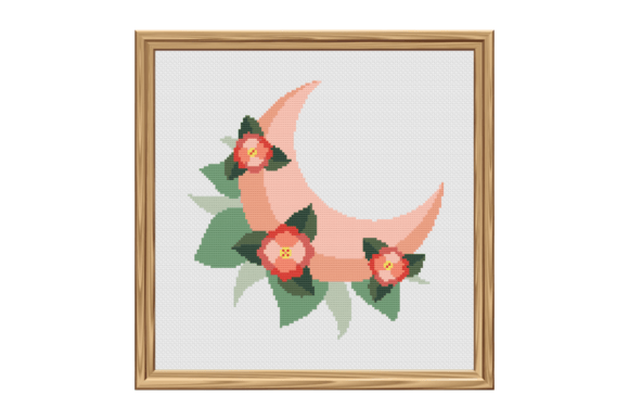 Embracing Creativity: The Pink Crescent Moon with Roses Cross Stitch Pattern