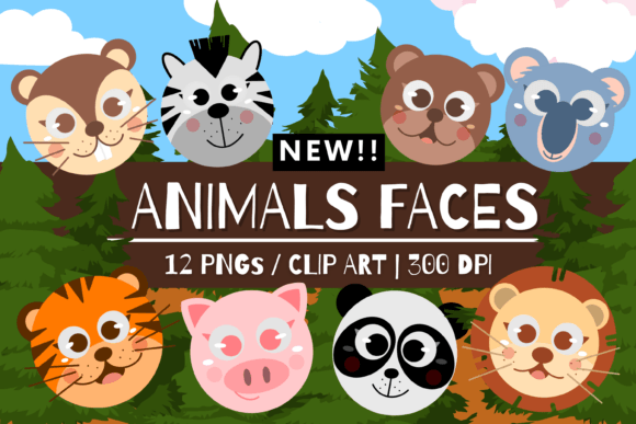 Forest Animals Faces Clipart PNG