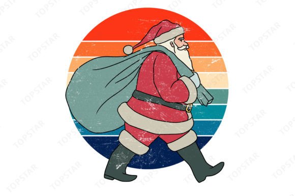 Santa Claus Bringing Gifts Retro Sunset